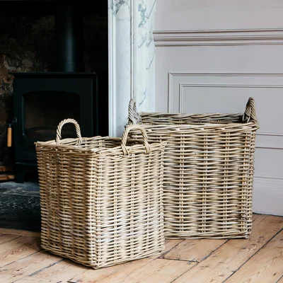 Graham & Green Set of Two Square Wicker Log Baskets