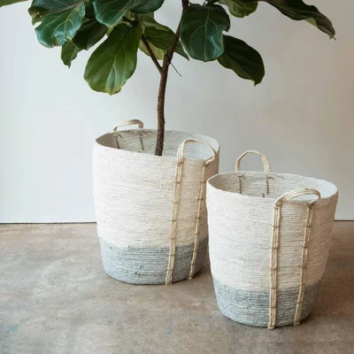 Graham & Green Set of Two Tall Grey and White Baskets