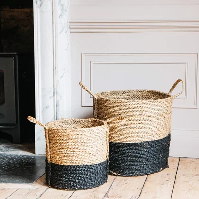 Graham & Green Set of Two Black Seagrass Baskets