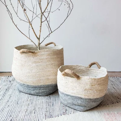 Graham & Green Set of Two Short Grey and White Baskets