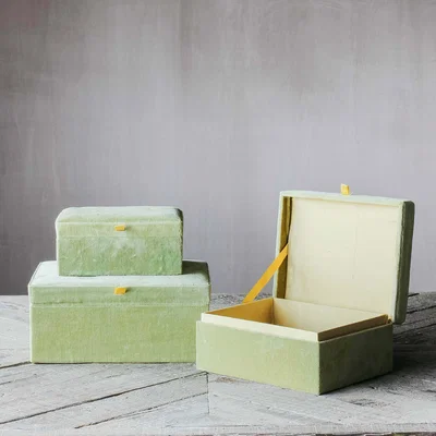 Graham & Green Set of Three Light Green Velvet Boxes