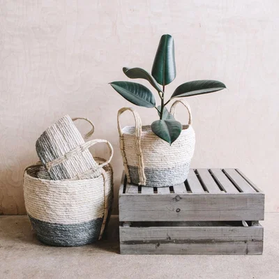 Graham & Green Set of Three Grey and White Baskets