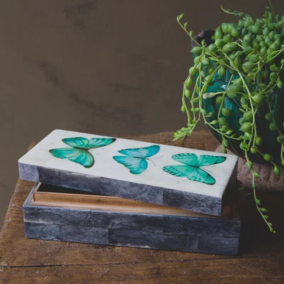 Graham & Green Three Butterflies Bone Box