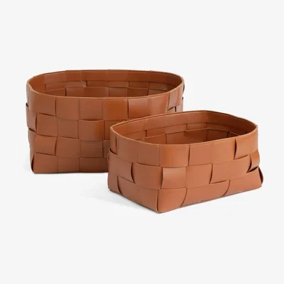 Habitat Habitat Recycled Faux Leather Set of 2 Baskets - Brown