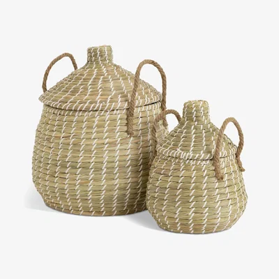 Habitat Habitat Pack of 2 Seagrass Lidded Round Basket - Natural