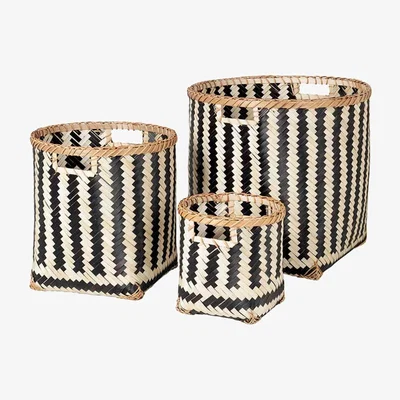 Heal's Broste Copenhagen Meli Bamboo Stripe baskets Set 3 Black - Heal's UK Furniture