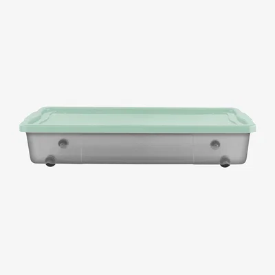 Homebase Underbed Wheeled Storage Box with Green Lid - 47L