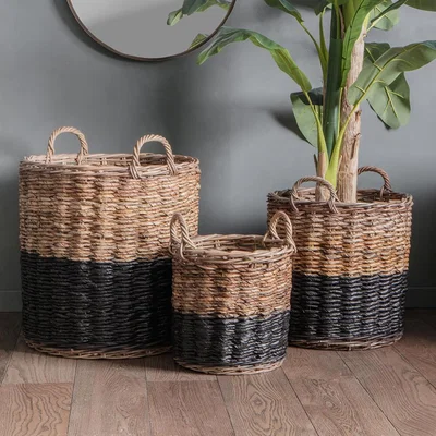 IO Living Rustica Tube Baskets Black and Natural (Set of 3)