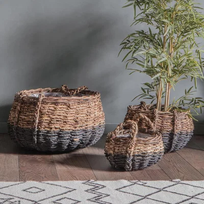 IO Living Rustica Round Baskets Grey and Natural (Set of 3)