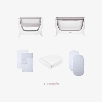 John Lewis Shnuggle Air Crib, Air Cot Conversion Kit, Air Cot Folding Mattress and Crib Bedding/Sheets Bundle, Stone Grey