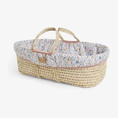 John Lewis John Lewis Prairie Floral Print Moses Basket, Brown/Multi