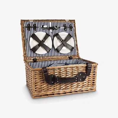 John Lewis Navigate Three Rivers 4 Person Willow Wicker Filled Picnic Hamper, Navy/Natural