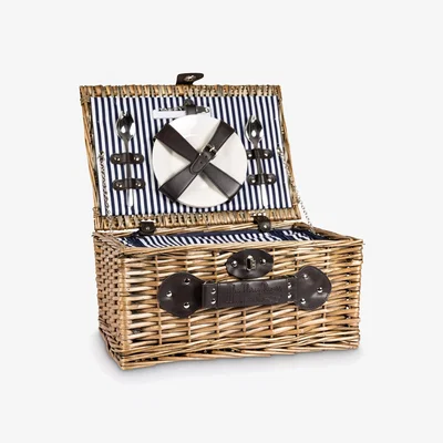 John Lewis Navigate Three Rivers 2 Person Willow Wicker Filled Picnic Hamper, Navy/Natural