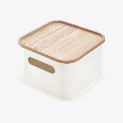 John Lewis iDesign Eco Collection Recycled Plastic Box with Wood Lid, Square
