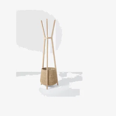 John Lewis John Lewis Timber Coat Stand & Woven Storage Basket, White Washed
