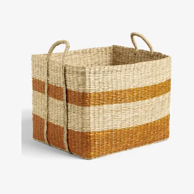 John Lewis John Lewis Slouchy Seagrass Square Storage Basket, Natural/Terracotta