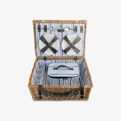 John Lewis Three Rivers St Ives Striped 4 Person Filled Wicker Picnic Hamper & Cooler Bag, Blue