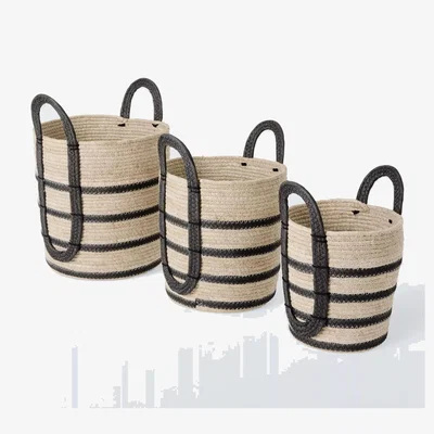 John Lewis John Lewis Maize Storage Basket, Set of 3, Natural/Black