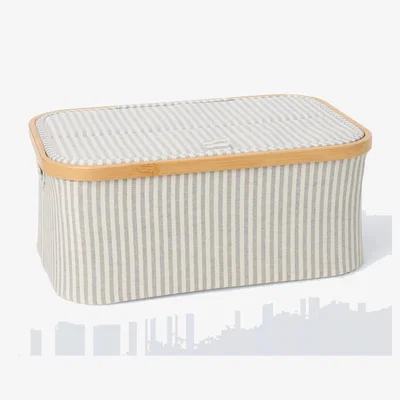 John Lewis John Lewis Bamboo Rim Lidded Storage Basket, H16 x W38 x D26cm, Grey Stripe