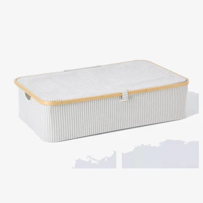 John Lewis John Lewis Bamboo Rim Lidded Underbed Storage Basket, Grey Stripe