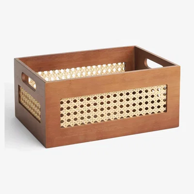 John Lewis John Lewis Rattan and Bamboo Open Top Storage Box, Cherry Wood