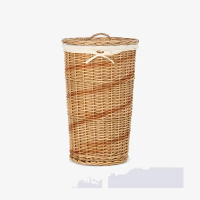 John Lewis John Lewis Round Wicker Laundry Basket, Natural/Dark Brown