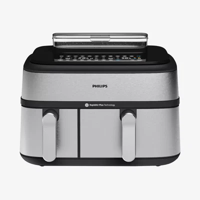 John Lewis Philips 5000 Series NA555/09 Dual Basket Air Fryer, Brushed Steel