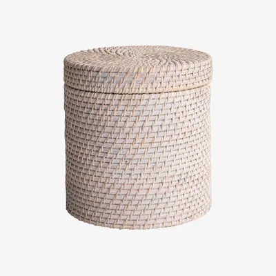John Lewis John Lewis Lidded Rattan Storage Basket, Whitewash, Medium