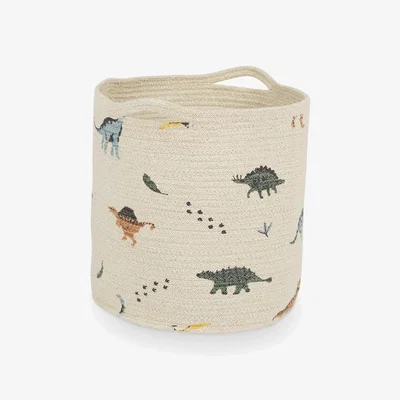 John Lewis Great Little Trading Co Dino Print Woven Storage Basket, Natural/Multi