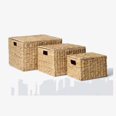 John Lewis John Lewis Bulrush Nesting Lidded Storage Basket, Set of 3