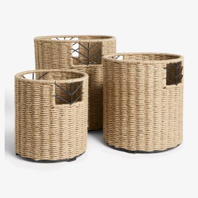 John Lewis John Lewis Jute and Metal Woven Storage Baskets, Set of 3, Black/Natural