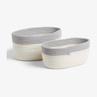 John Lewis John Lewis & Partners Cotton Rope Storage Baskets, Set of 2, White / Grey