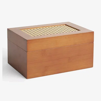 John Lewis John Lewis Rattan Top Bamboo Storage Box, Cherry Wood