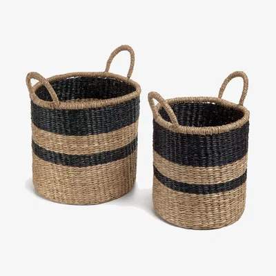 Kave Home Nydia set of 2 baskets, made from natural fibres with a natural black finish