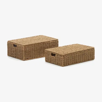 Kave Home Tossa set of 2 natural fiber baskets with lids, 57 x 36 cm / 60 x 40 cm