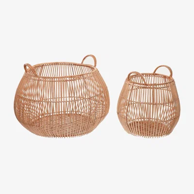 Kave Home Daya set of 2 baskets in 100% rattan with natural finish