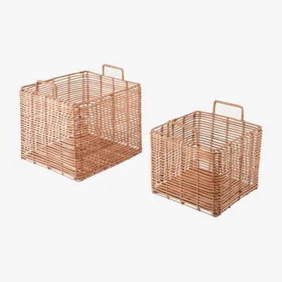 Kave Home Dalina set of 2 square 100% rattan baskets