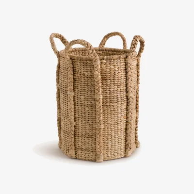La Redoute Tima High Round Basket in Water Hyacinth with 4 Handles