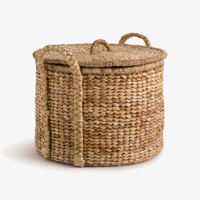 La Redoute Tima Round Basket with Lid in Water Hyacinth 36.5cm