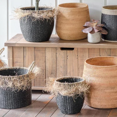 La Redoute Set of 2 Black Fringe Storage Baskets