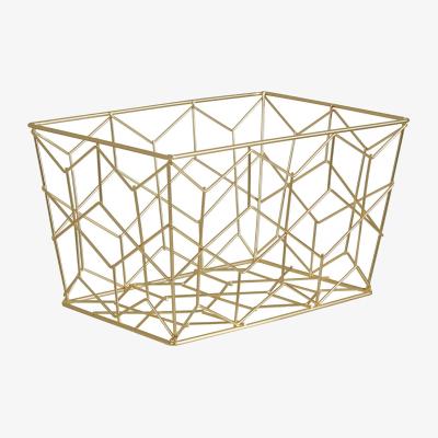 La Redoute Geometric Wire Storage Basket in Matte Gold Finish