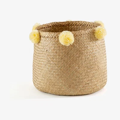 La Redoute Ikoya Straw Basket with PomPoms