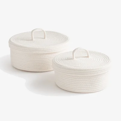 La Redoute Set of 2 Cotton Baskets with Lid, Kesia