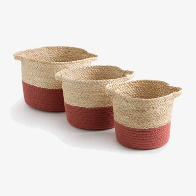 La Redoute Set of 3 Bumbay Woven Baskets with Coloured Base