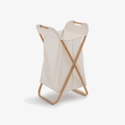 La Redoute Foldable Laundry Basket, Canvas and Bamboo, Davio