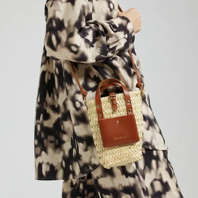 La Redoute Nano Panier II Mini Basket Bag in Doum Palm Tree Leaves/Leather