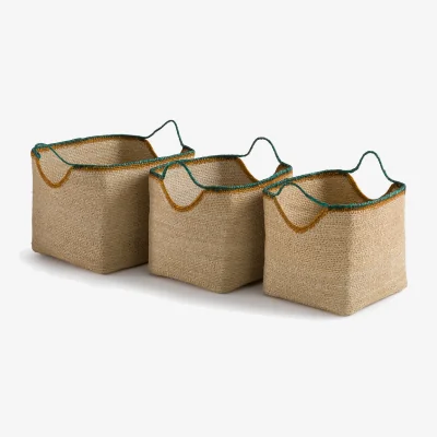 La Redoute Set of 3 Kotum Baskets with Coloured Edges and Trim