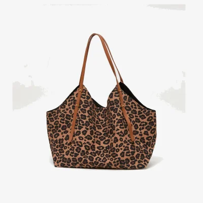 La Redoute Solene Leopard Print Cotton Basket Bag