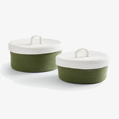 La Redoute Set of 2 Cotton Baskets with Lid, Kesia