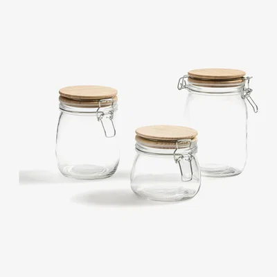 La Redoute Potia Glass and Bamboo Storage Jars, Set of 3